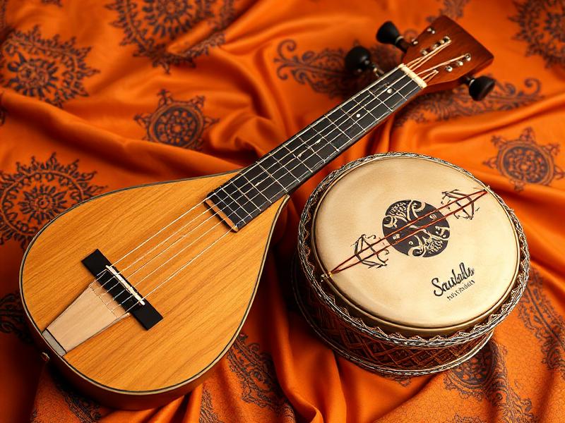 Oud und Darbuka auf orientalischem Stoff